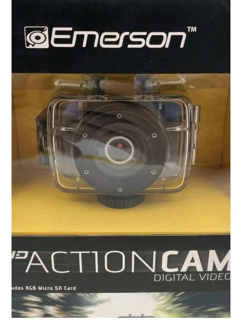 Emerson Action Cam Black HD 720p Waterproof Case Digital Video Camcorder NIB